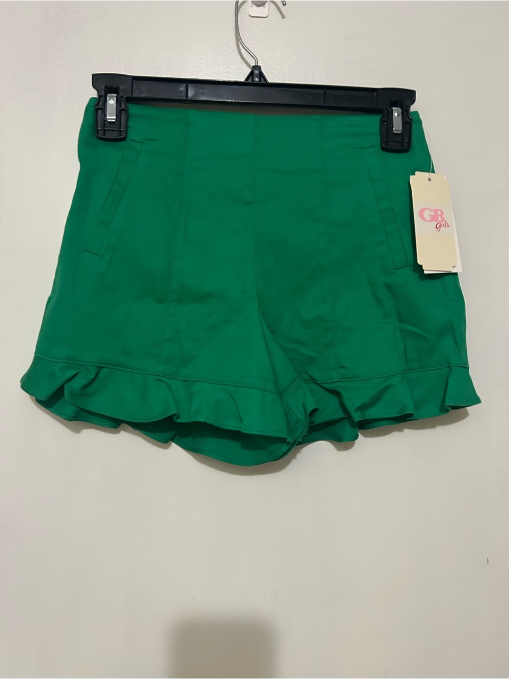 GB girls Emerald Green High-Waist Ruffle Hem Shorts